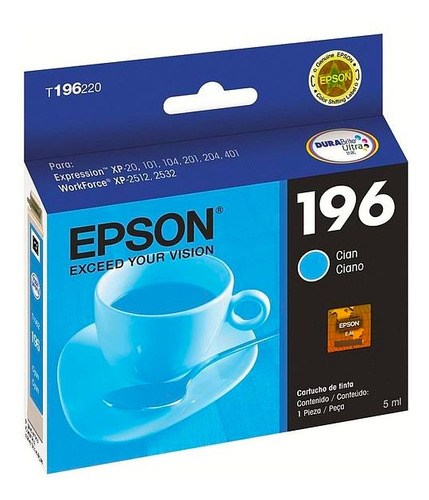 Cartucho Epson Cian 196 Xp-20 101 104 201 401 Wp-2512 2532