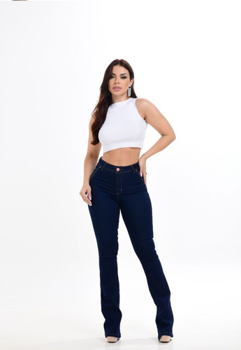 Imagem 3 de 8 de Calça Jeans Flare Feminina Com Lycra Pinça Levanta Bumbum