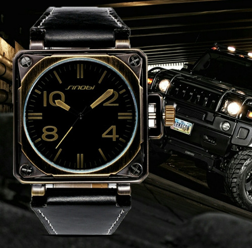 Relógio Masculino Quadrado Pulseira Couro C/ Estojo Promoção