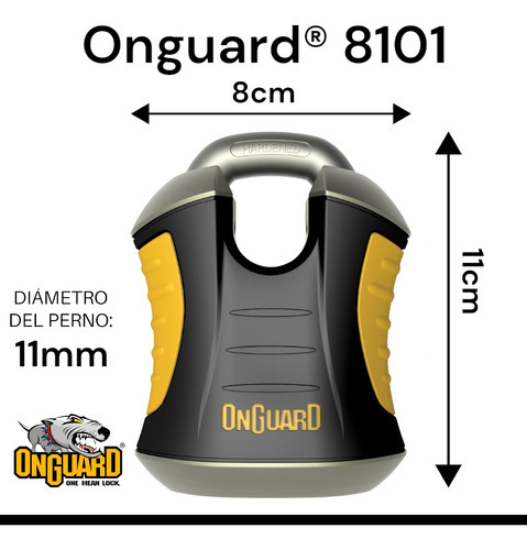 Imagen 2 de 6 de Candado Alta Seguridad Multiusos Onguard Beast Padlock 8101 Color Amarillo