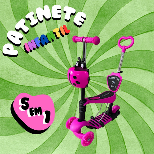 Patinete Joaninha Infantil Assento Empurrador Ajustavel