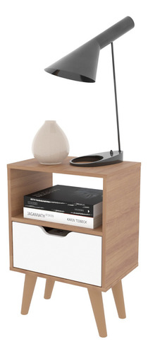 Mesa De Noche 1 Puerta Almendra/blanco Cm8036.0003 Color Marrón claro