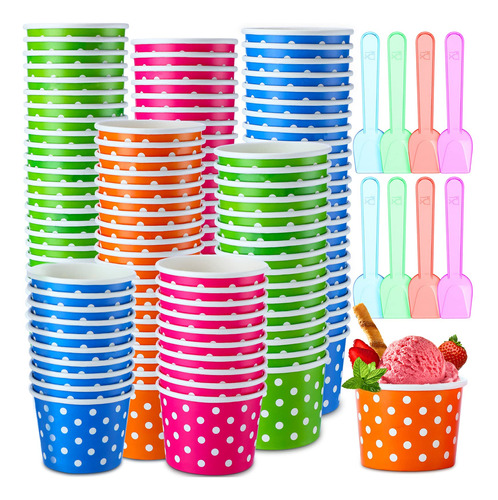 Paquete De 100 Tazas De Helado De 8 Onzas Con Cucharas, Vaso