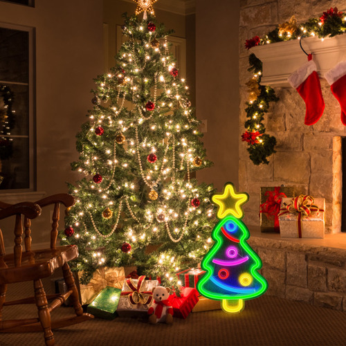 Luces Led De Neón Con Forma De Árbol De Navidad, Letrero Usb