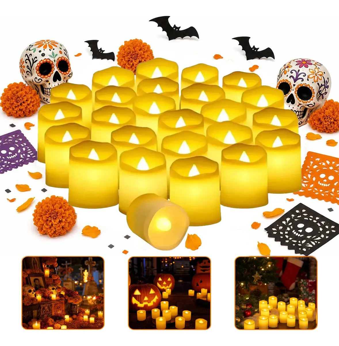 24 Velas Led Ligeras Eléctricas,Led Velas De Batería Decoración Dia De Los Muertos Halloween San Valentín,Decoración de Boda Día de la Madre