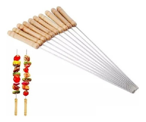 12 Brochetas Pinchos Anticucho Acero Barbacoa Parrilla Asado