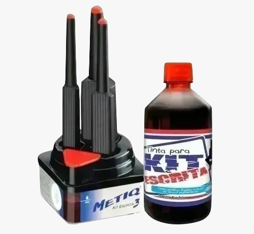 Kit C/3 Pincéis Metiq+tinta Vermelha Kit De Escrita 500ml