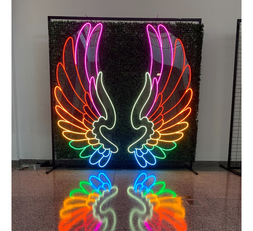 Luminária Neon Led - Conjunto Asas De Anjo Colorida 175x75cm