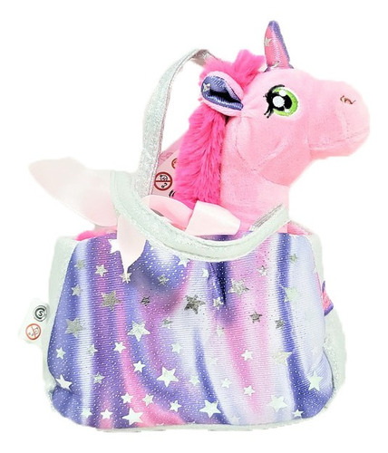 Imagen 2 de 5 de El Duende Azul Peluche Unicornio Con Bolso Jlt 7167 La Torre