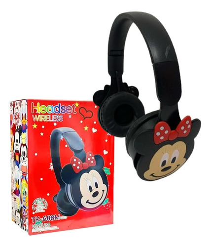 Diadema Bluetooth Ajustable Minnie Mouse Auricular Color Negro/rojo Luz Rojo