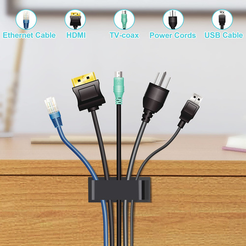50 Clips De Gestión De Cables, Color Negro, Grandes Clips De
