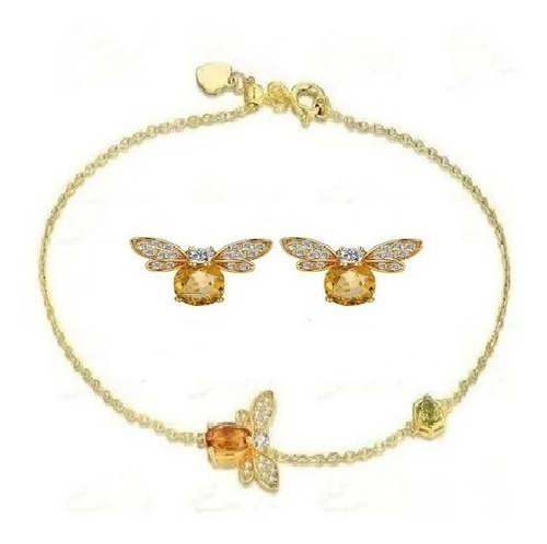 Kit Caravana Pulsera Oro 18k Plata Y Piedras Preciosas 