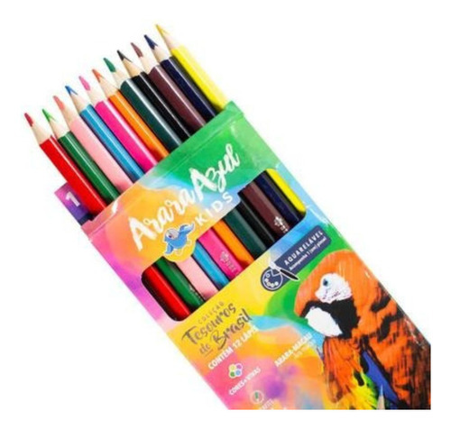 Lápis De Cor Escolar Aquarelável 12 Cores Arara Azul