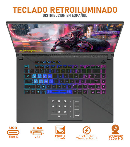Laptop Gamer Asus Rog Strix G16 Nvidia Geforce Rtx 4060 8gb Intel I7 13650hx 64gb Ram 1.5tb Ssd 16 Windows 11 Home Teclado En Español Mouse Dxt Gaming