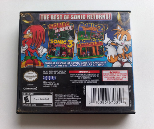 Sonic Classic Collection 4 Em 1 Original Nintendo Ds (Usado)