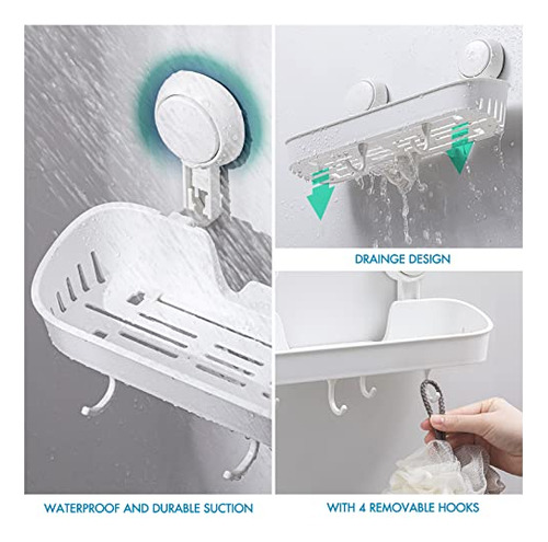 Taili Ventosa Caddy De Ducha Con 4 Ganchos, Canasta De Baño