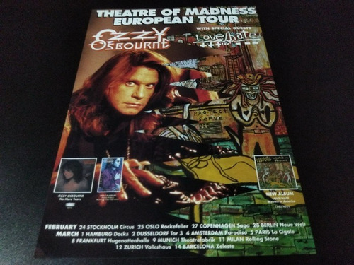 (pd413) Publicidad Clipping Ozzy Osbourne European Tour 1992