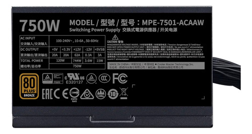 Fuente De Poder Cooler Master Mwe 750 Bronze V2