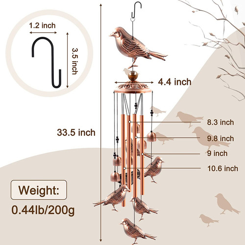 Y Al Aire Libre Pájaros Tubo De Aluminio Carillón De Viento
