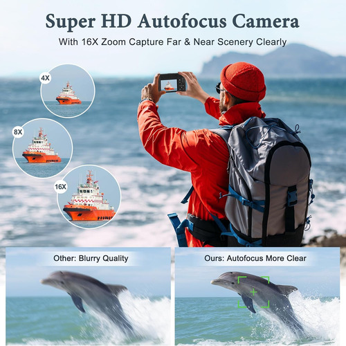 Cámara Digital 4k Con 64mp Frontal Y Trasera, Autofoco Y Zoo