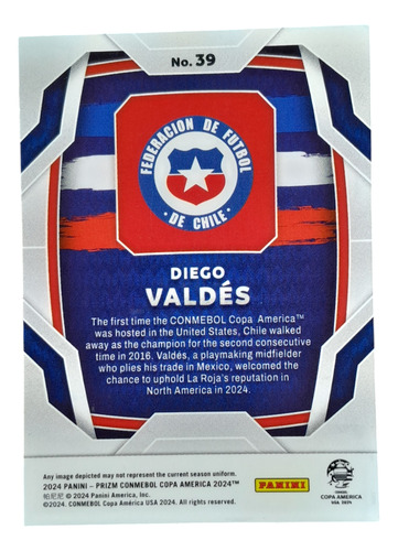 Carta Diego Valdes - Chile Copa América Usa 2024 Prizm