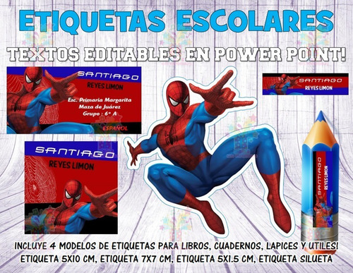 Kit Imprimible Etiquetas Escolares Spiderman Texto Edit M2 | MercadoLibre