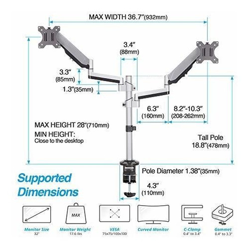 Imagen 2 de 7 de Avlt Soporte De Escritorio Para Monitor De 13 A 32 Pulgadas