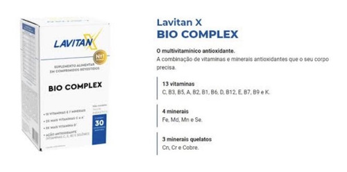 Lavitan X Bio Complex 30 Caps - Antioxidante Longevidade Sabor Sem Sabor