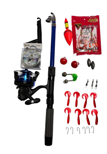 Kit Pesca Caña Telescópica, Carrete, Señuelo, 27 Accesorios