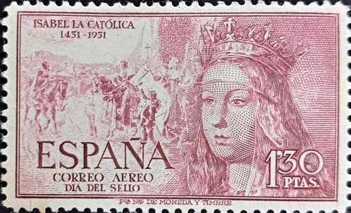 España, Sello Aéreo Yv 259 1,30p Isabel 1952 Nuevo L18087