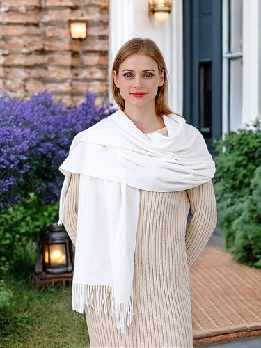 Pashmina, Bufanda Accesorio Versátil Pareo Blanco Liso Unitalla