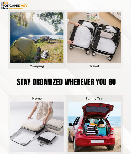 Juego De 7 Cubos De Compresión Organizer Para Viajes Negro