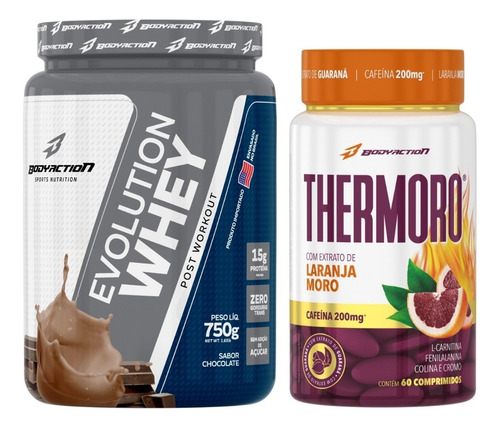 Whey Protein + Thermoro Cafeína L Carnitina Cromo Bodyaction Sabor Chocolate