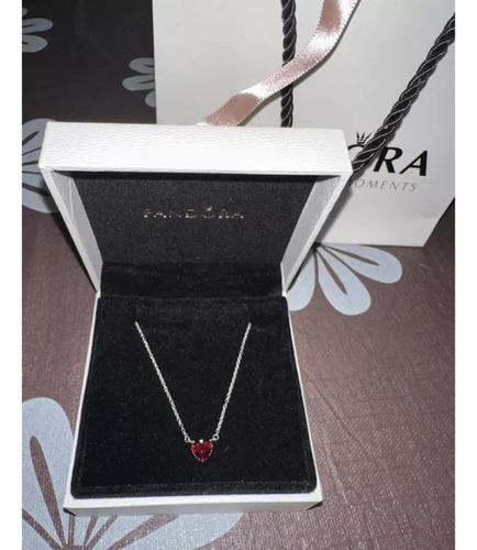 Collar Joyería Mujer Pandora Pendiente Halo Corazón Rojo Plata 925
