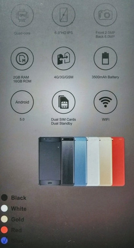 Avov Top 6 Android 5 Camara 8+5mpx Memoria 16+2gb Dual Sim