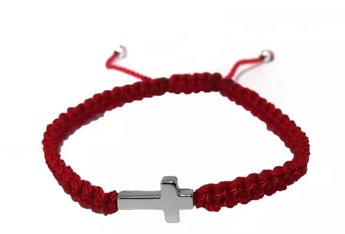 Pulsera de plata de ley 925 Cruz de Jerusalén con cuerda roja 