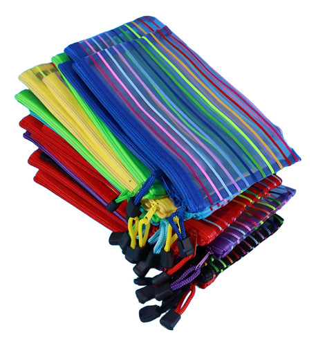 10pz Bolsa Con Cierre Lapicera Cosmetiquera Malla Colores Colores