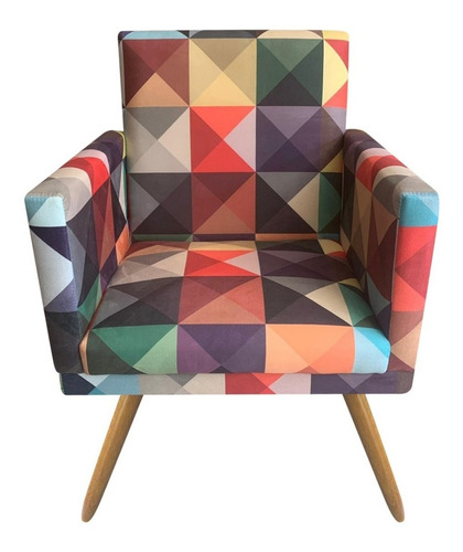 Poltrona Decorativa Nina Suede Triângulo Pés Madeira
