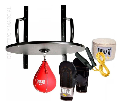 Kit Punching Everlast Soporte Pera Guantines Soga Y 2 Vendas