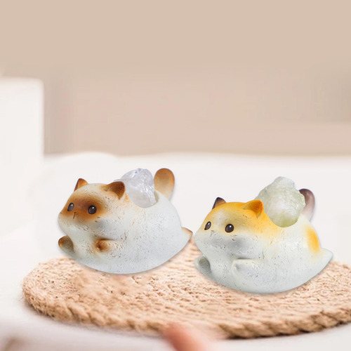 2 Minifiguras De Gato, Estatua De Gato Marrón Y Amarillo
