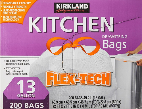 Kirkland Signature Bolsas Para Basura Con Cinta 200 Piezas Color Blanco