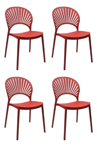 Set 4 Sillas Moderna Minimalista Abanico Comedor Jardin Rojo