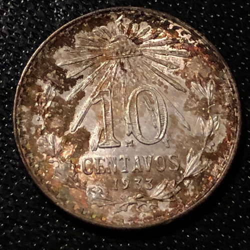 Mex13030 México 10 Centavos 1933 Unc Error Grieta Ayff