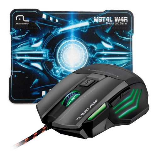 Mouse Gamer Multilaser M3t4l W4r 7 Botões, 3200dpi Mo207
