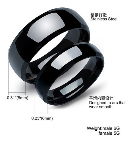 Imagen 6 de 7 de Par De Anillos De Acero Inoxidable Pavonado Negro - 691
