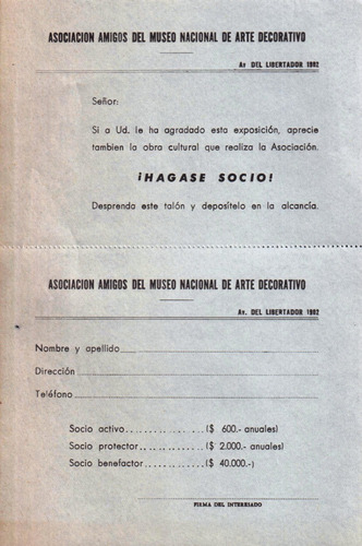 Museo Arte Decorativo 1963 Inscripción Socios