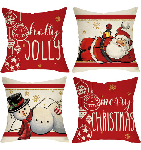 Fjfz Juego De 4 Fundas De Almohada Decorativas De Papá Noel,