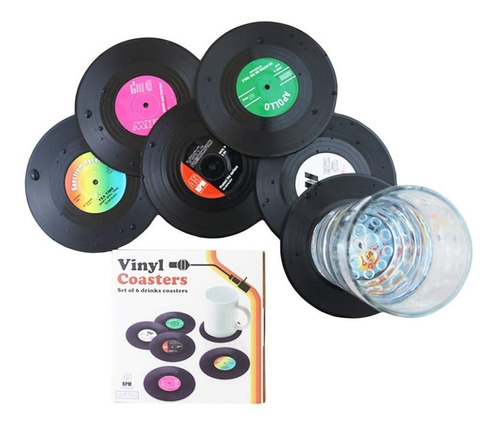 6 Posavasos Discos De Vinilo Cd Retro Original Caja Regalo