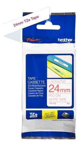 Cinta Laminada Rotuladora Brother P-touch Tze-252 24mm 8m Color Rojo sobre blanco