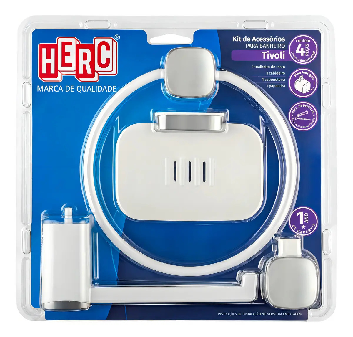 Kit Acessórios Para Banheiro 04 Pç 072 Branco Com Cromado